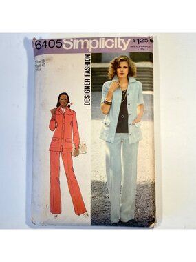 1970s Simplicity 6405 Sz 18 B40 Safari Pantsuit Designer Sewing Pattern CC